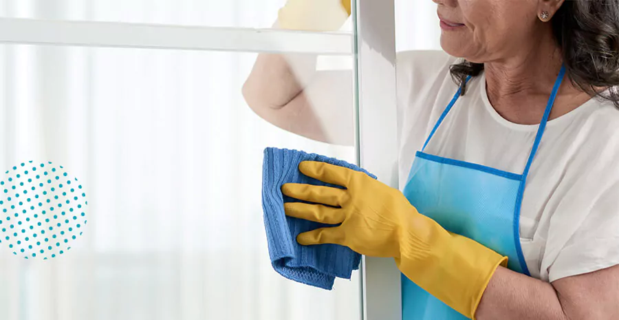 imagem de uma mulher empregada doméstica, limpando um vidro