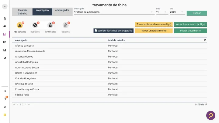 Tela do Pontotel com trilha de auditoria e travamento bilateral — aderente à Portaria 671